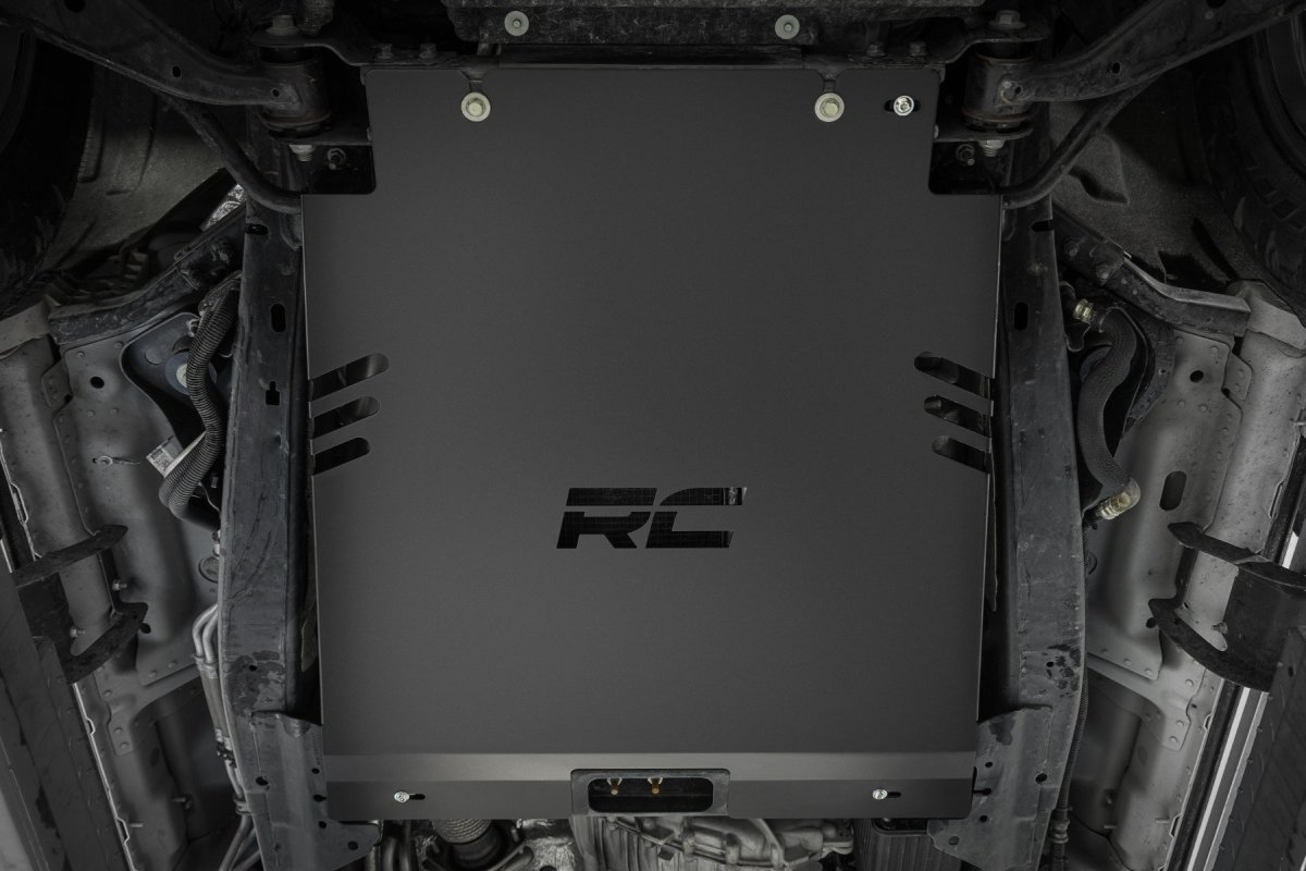 Ford F-150 Catalytic Converter Shield - Rough Country - Anti-Theft Skid Plate, 14-Gauge Steel, Powder-Coated - '15-'25